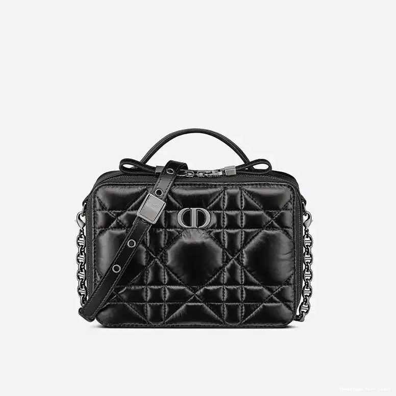 Dior Black Calfskin Chain Bag Caro Cannage with Box 0514 Luxury